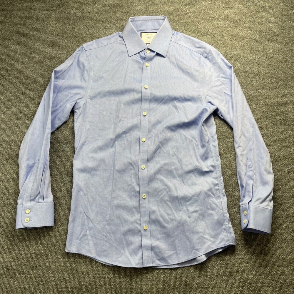 Charles Tyrwhitt Mens Extra Slim Fit Non Iron Dress Shirt Blue 15/33in 38/84cm